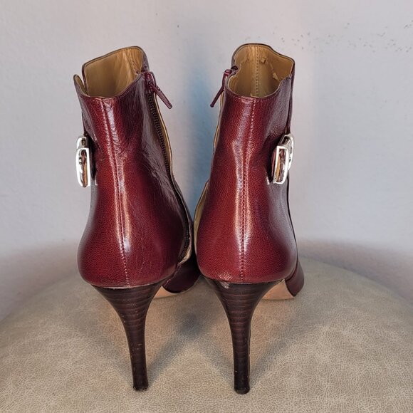 Nine West Burgundy Leather Heeled Ankle Boots – Size 12M - Picture 3 of 12